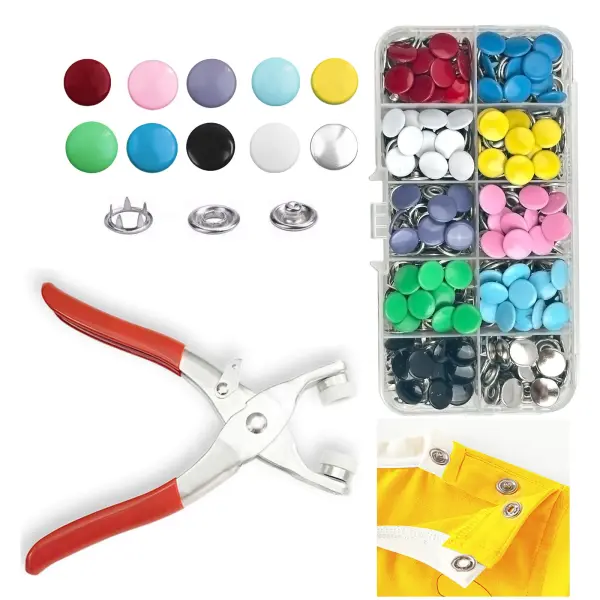 100/ Sets Metal Snaps Buttons with Fastener Pliers Press Tool Kit Perfect for DIY Crafts Clothes Hats and Sewing, Snap Button Fasteners Kit for Clothing Sewing