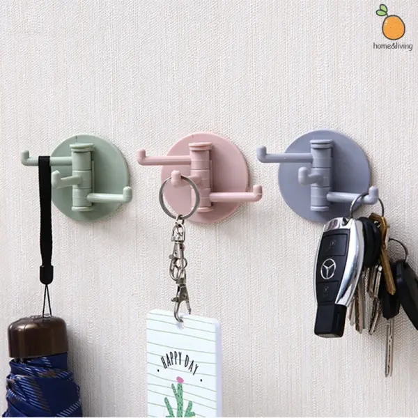 Multifunctional Bathroom Wall Shelf with Rotating Hook | Strong Hook Rack | Free Punching Seamless Trace Wall Organizer (Multicolor 4 pcs)